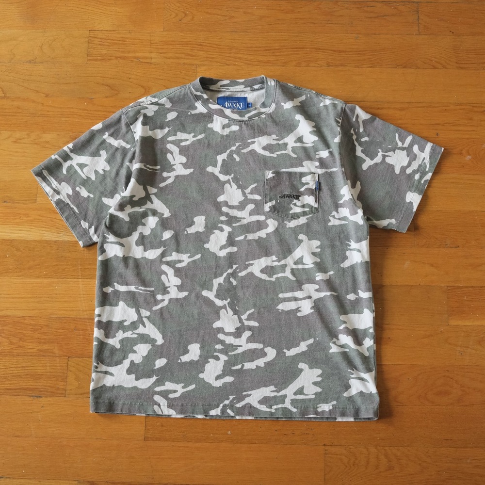 Awake NY Pocket Tee Mens Grey Camo Embroidered Streetwear Large T-Shirt